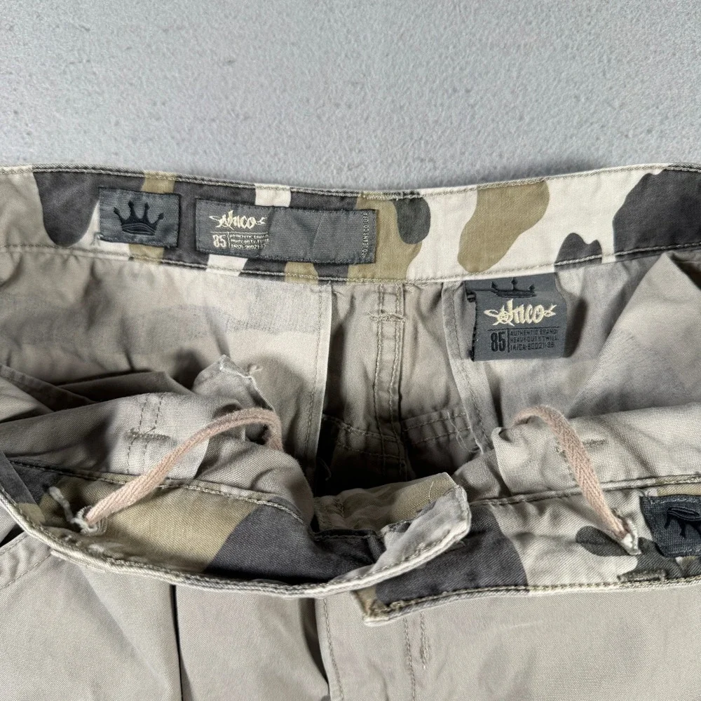Jnco 85 Mens Khaki Cargo Shorts 36 Heavy Duty Twill Camo‎ Trim M2867CC Patches